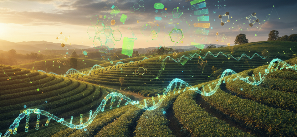 Abstract DNA and tea plant background